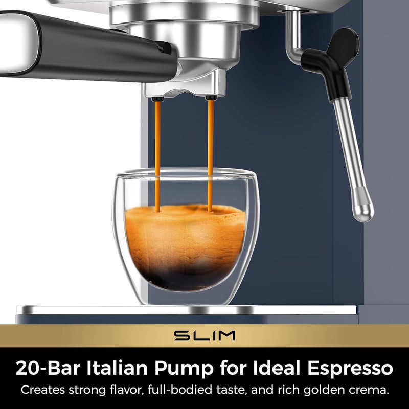 CHULUX Slim 2026 Upgrade Espresso Machine with Milk Frother Steam Wand, 20 Bar Professional Italian Pump Espresso Coffee Machine for Home Cappuccino & Latte Maker, Stainless Steel, Navy - Image 2